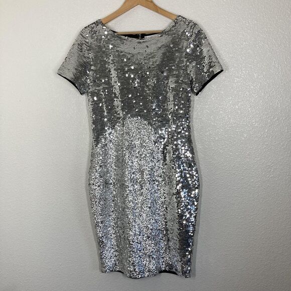 Vintage Eleanor P Brenner Sequin Sheath Dress Womens Small Silver Sleeve 90s - Picture 3 of 16